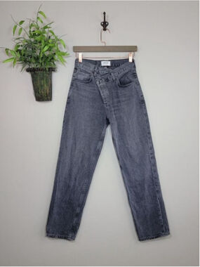 AGOLDE High Rise Criss Cross Straight Leg Jeans Black Crossover Waistband 23